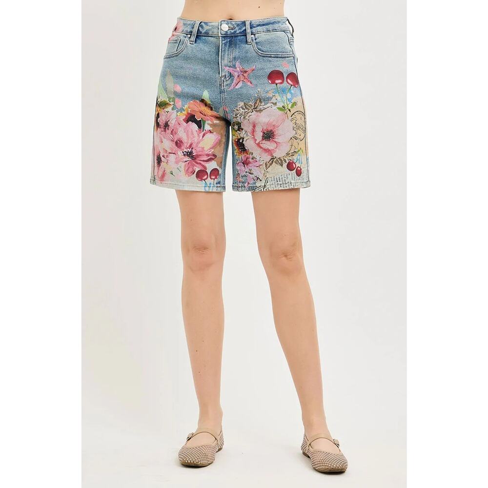 "Botanica" Floral Print Denim Shorts - Picture 3 of 5